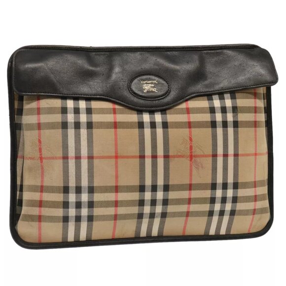 Burberrys Nova Check Clutch Bag Canvas Beige - Picture 1 of 15